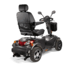 Scooterpac Ignite Mini mobility scooter rear three-quarter view showing gray frame, padded seat, and rugged tires