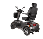 Scooterpac Ignite Mini mobility scooter rear three-quarter view showing suspension, heated seat and rugged tires
