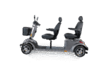 Scooterpac Tandem two-person mobility scooter side view showing dual seats and steering