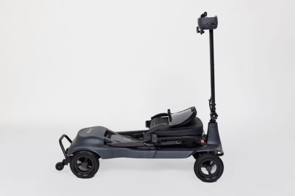 Monarch Genie Ultralight Mobility Scooter side view in dark gray with folding tiller