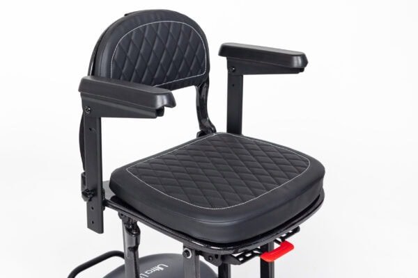 Monarch Genie Ultralight Mobility Scooter quilted black seat and backrest detail view