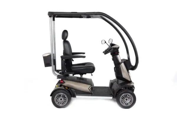 Storm+ Class 3 mobility scooter side view with hard canopy and spoked wheels