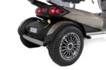 Storm+ mobility scooter rear wheel detail showing spoke design and LED taillights