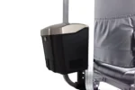 Storm+ mobility scooter black storage basket detail with silver trim and gray seat